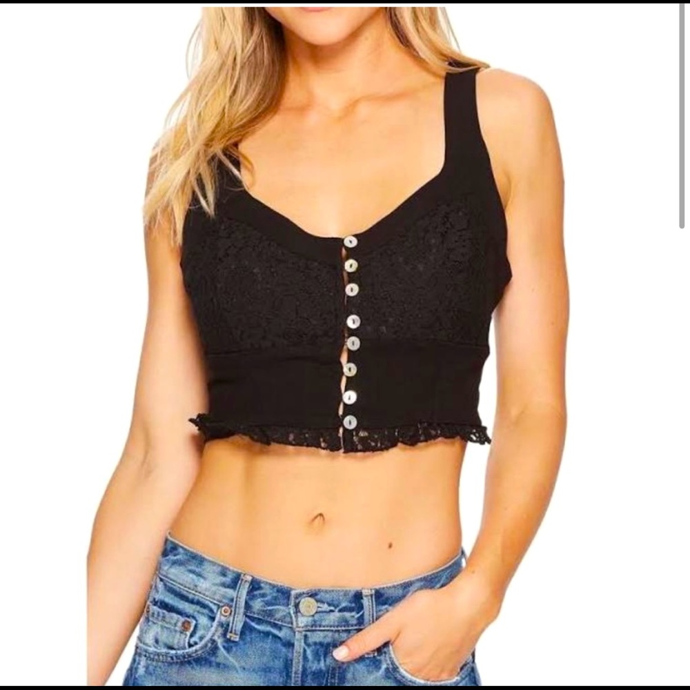 FREE PEOPLE Button-Up Here I Go Brami Lace Crop in Black Size XS